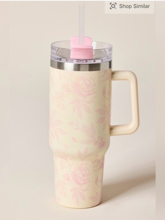 Francesca's Collections Accessories - Francesca's Collections Cream Tumbler with Pink Floral Accent
